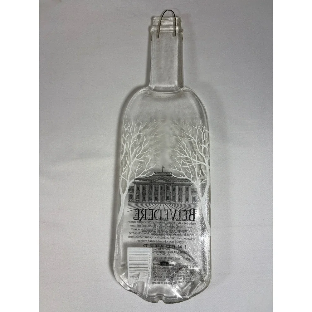 Vtg Belvedere Vodka Slumped Glass Bottle Tray Upcycled‎ Melted Serving Dish MCM